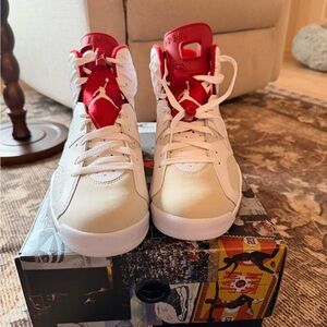 Jordan Men’s White and Red High-Top Sneakers
